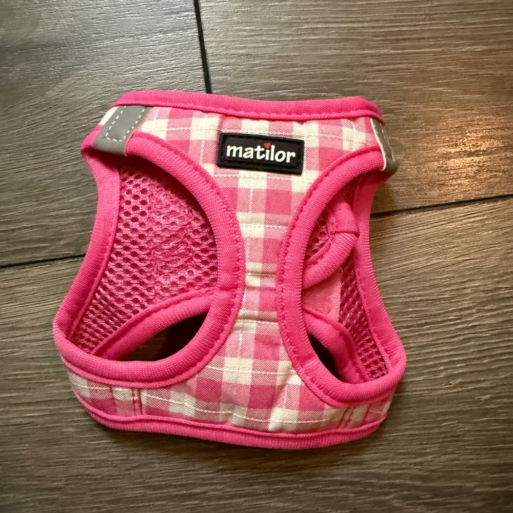 Matilor Pink Gingham Plaid Mesh Dog Harness Reflective Step In Vest XS Small Dog
